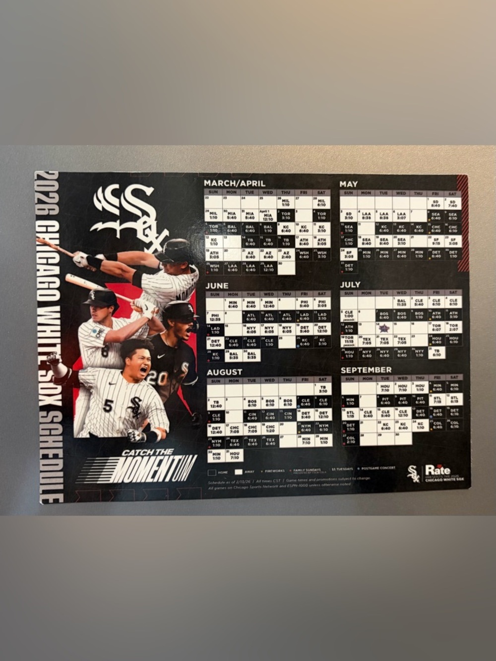 Chicago White Sox 2026 Magnetic Season Schedule Wall Poster - Black/White
